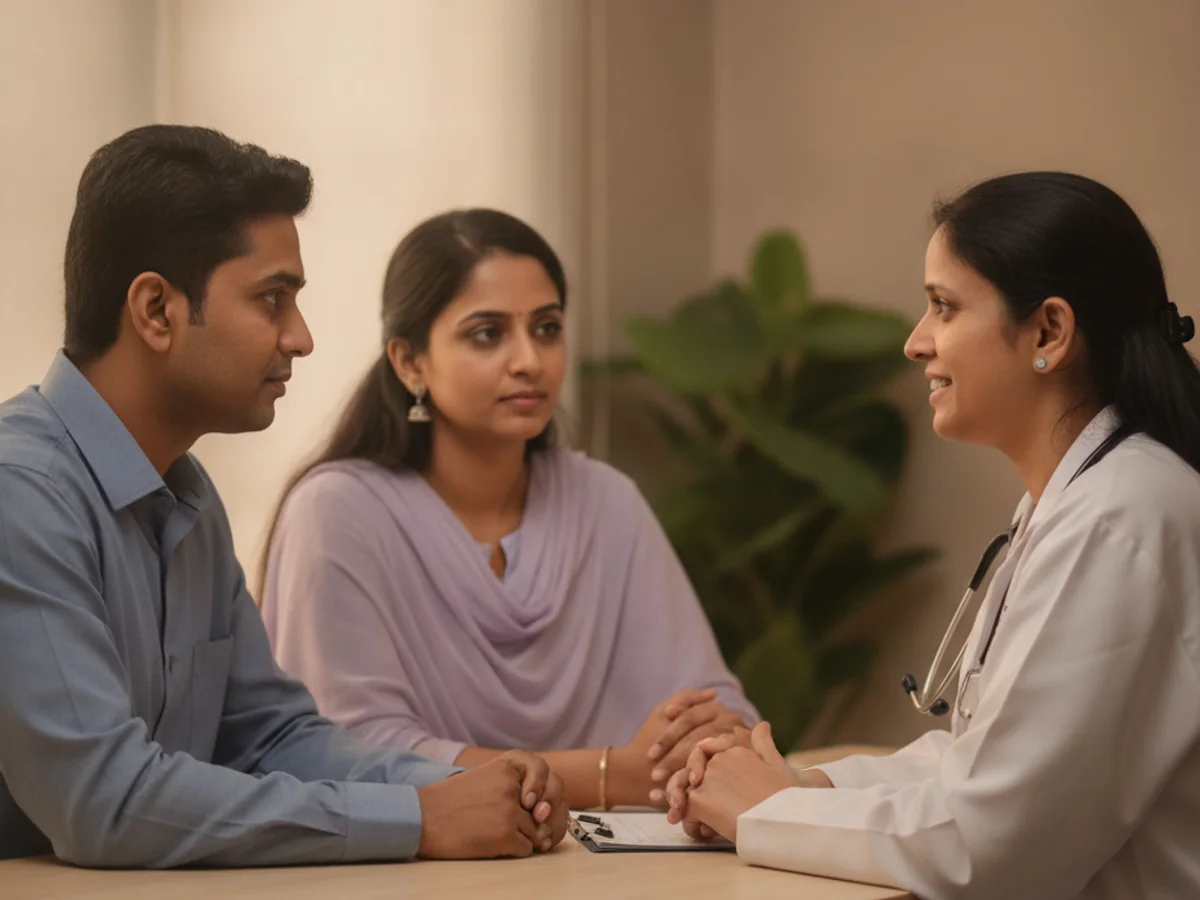 Couple consulting with a female fertility specialist about 3-month preconception checklist for a healthy start