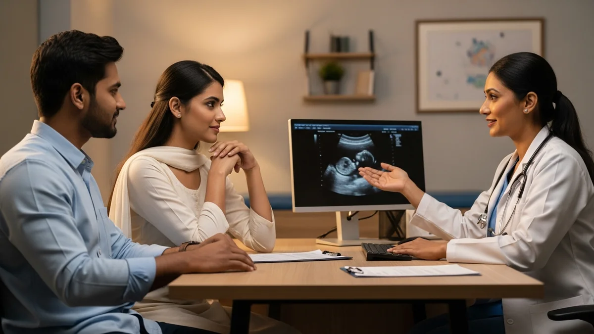 Couple consulting with a female fertility specialist about adenomyosis & fertility: what you need to know