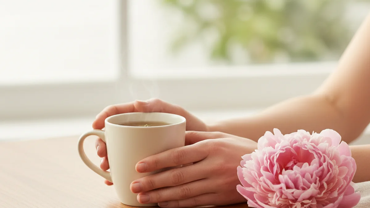 A quiet, restful self-care moment for a new mother during recovery