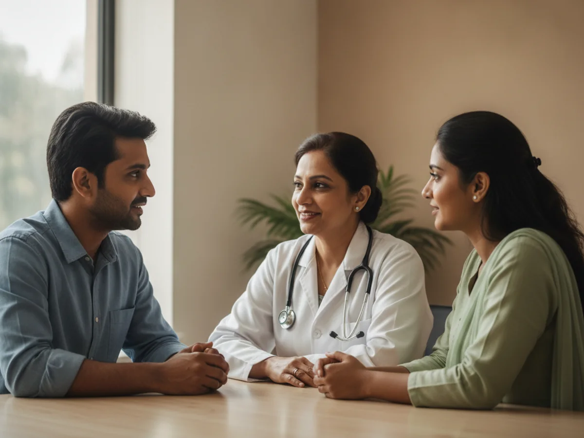 Couple consulting with a female fertility specialist about best fertility supplements: what works for conception