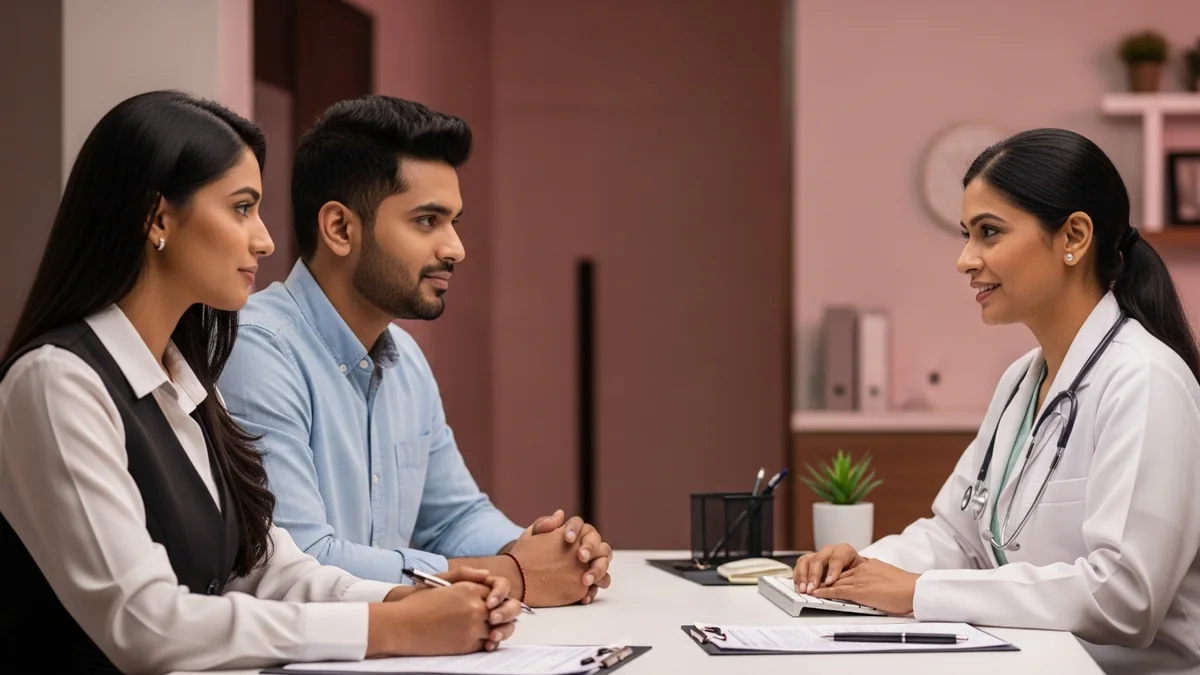 Couple consulting with a female fertility specialist about chemical pregnancy: causes, signs & next steps