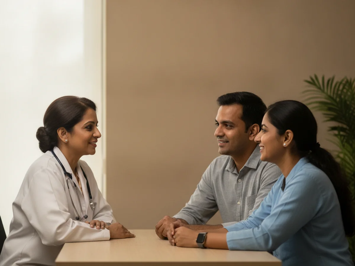 Couple consulting with a female fertility specialist about does stress cause infertility? the real link