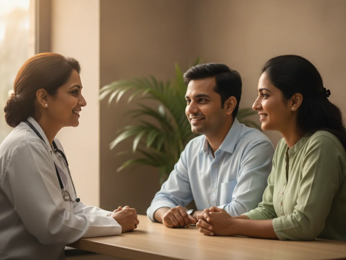 Couple consulting with a female fertility specialist about early signs you might be struggling to conceive