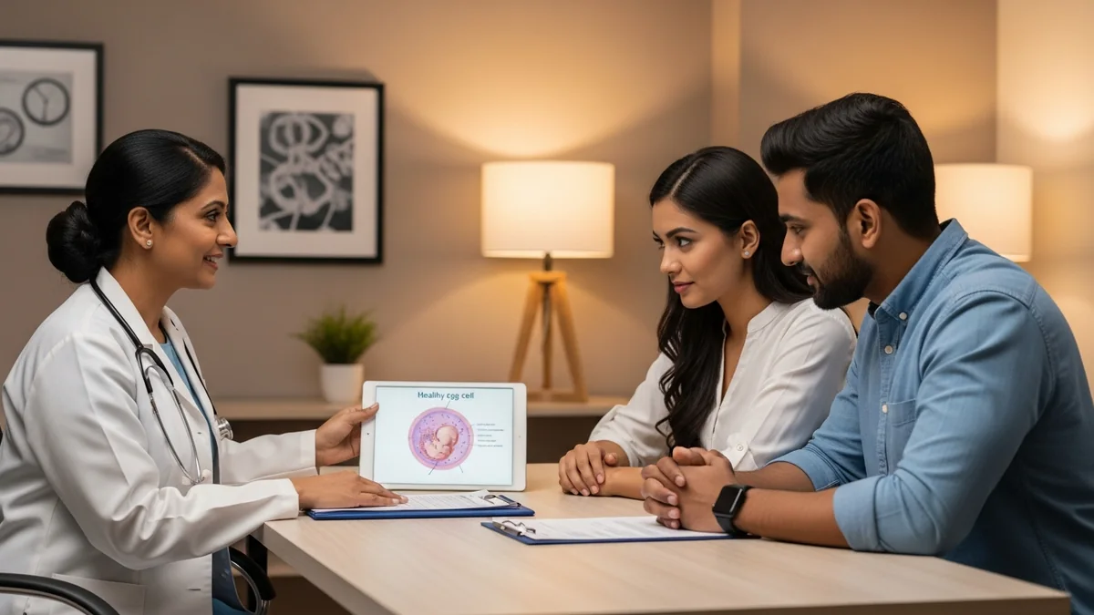 Couple consulting with a female fertility specialist about improve egg quality for fertility