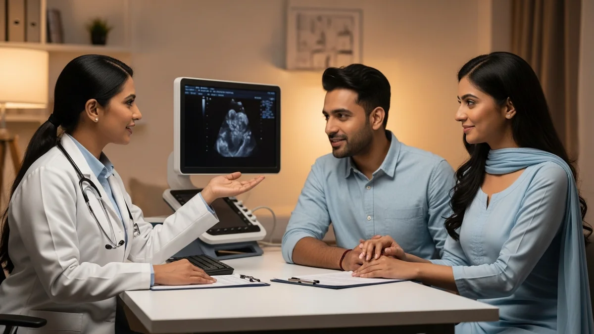 Couple consulting with a female fertility specialist about embryo arrest: why development stops