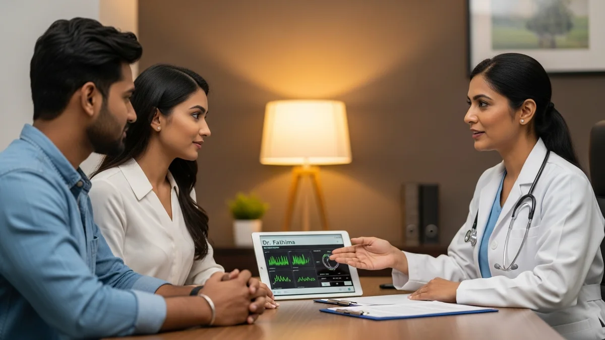Couple consulting with a female fertility specialist about follicular monitoring: your chennai guide