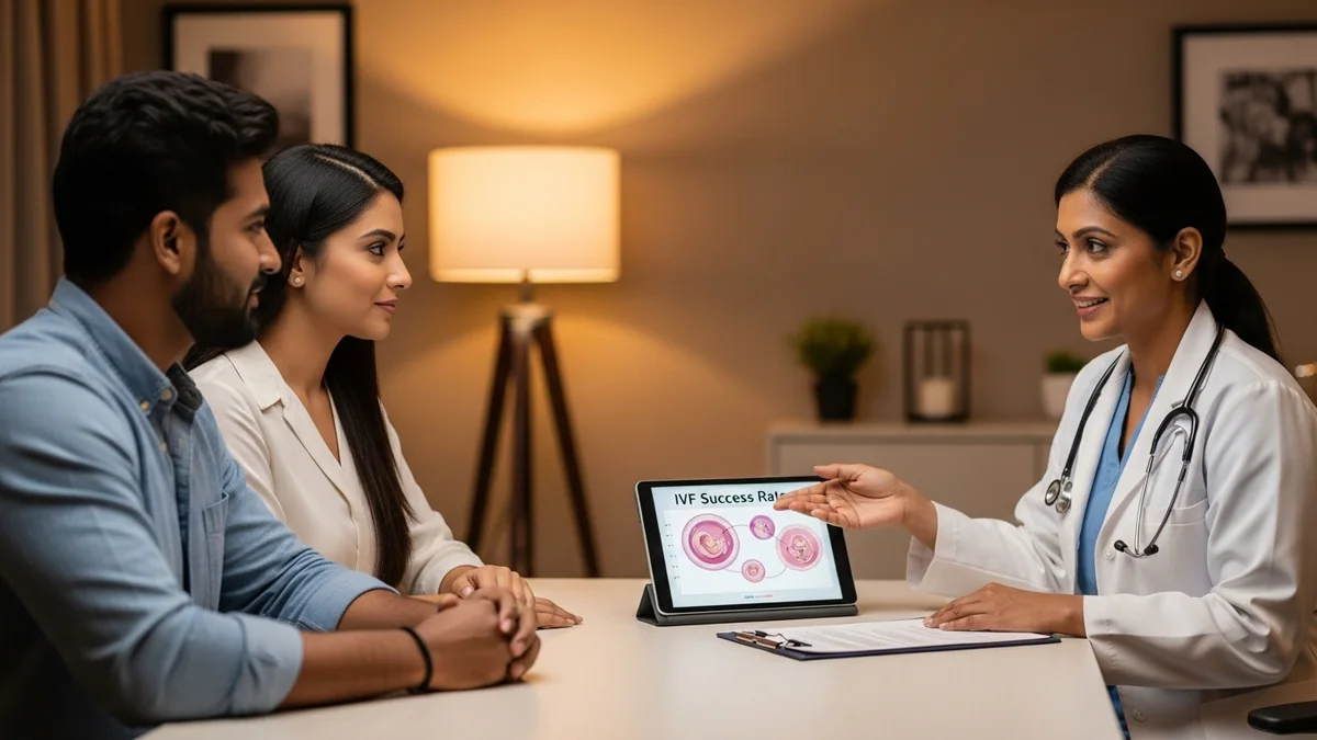 Couple consulting with a female fertility specialist about how many ivf cycles are needed?