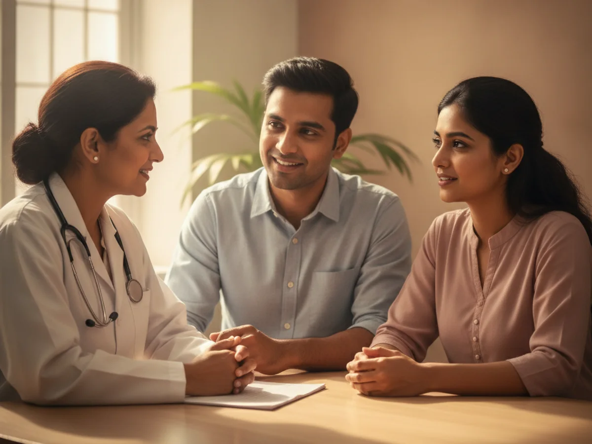 Couple consulting with a female fertility specialist about how to calculate your fertile window accurately