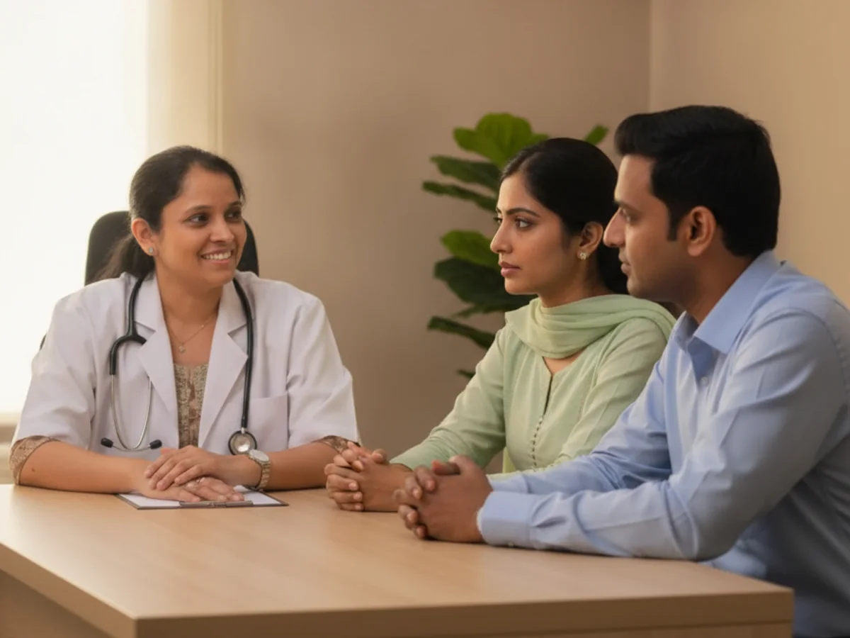 Couple consulting with a female fertility specialist about how to know if you are ovulating for fertility
