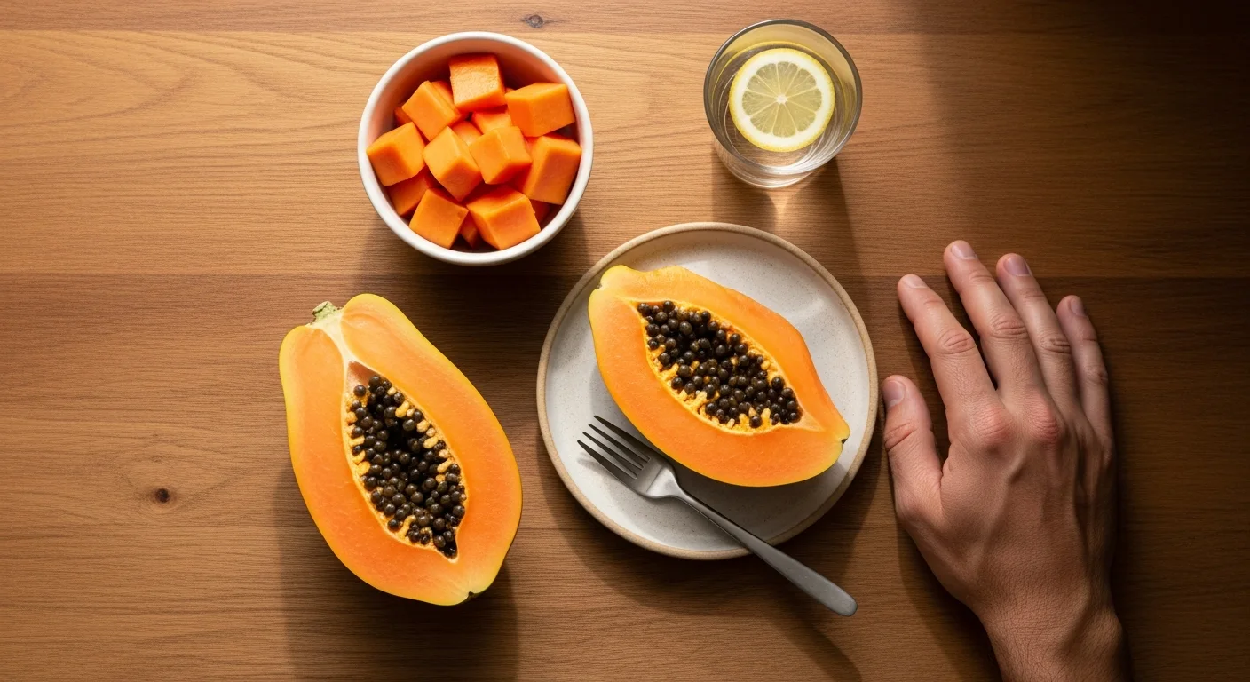 A top-down editorial food photograph related to: papaya and male fertility: what's the truth?