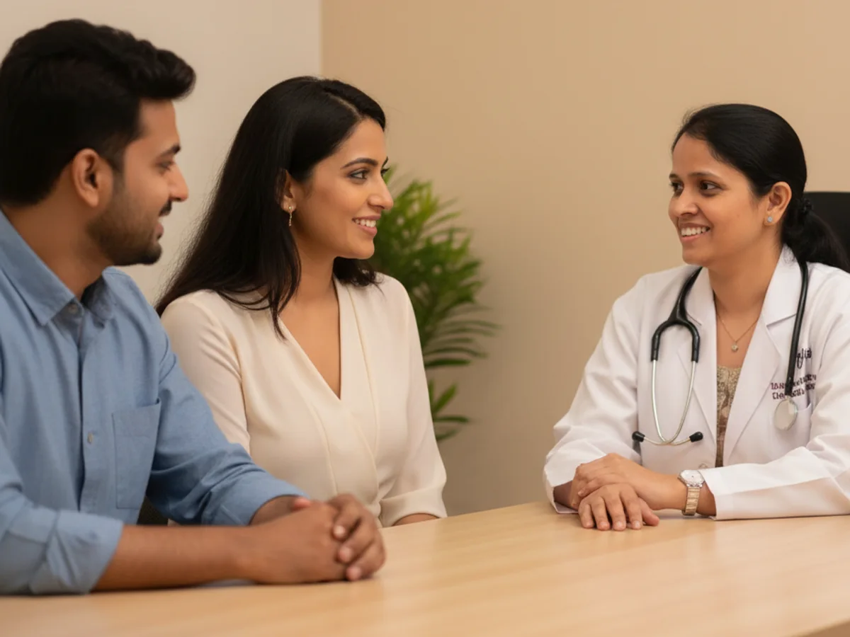 Couple consulting with a female fertility specialist about ivf success rate by age: your chances in chennai
