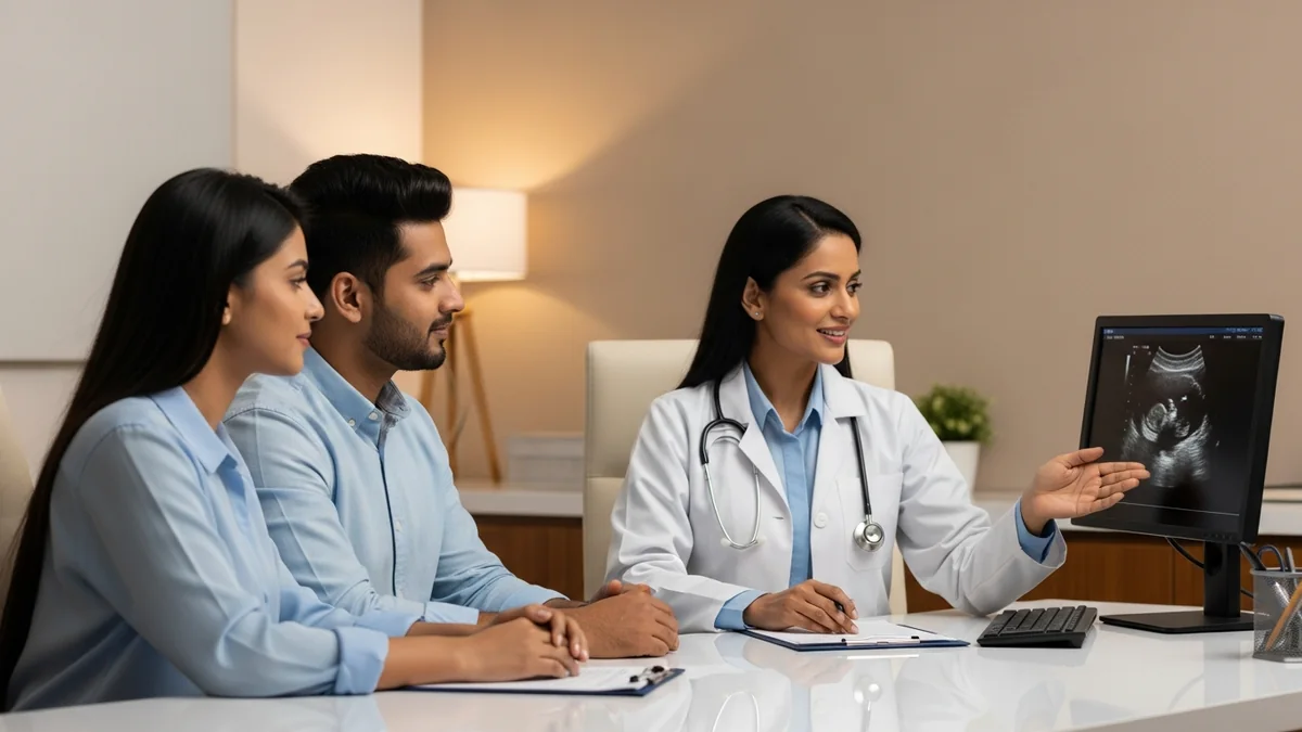 Couple consulting with a female fertility specialist about ivf twins: chances & risks