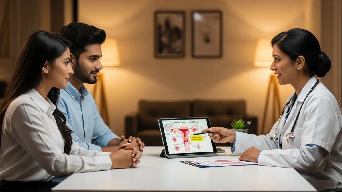 Couple consulting with a female fertility specialist about low ovarian reserve treatment options