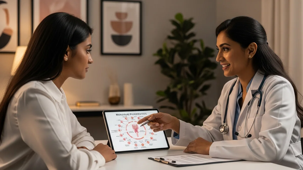 Doctor discussing maximum delay in periods after taking unwanted 72 with a young woman
