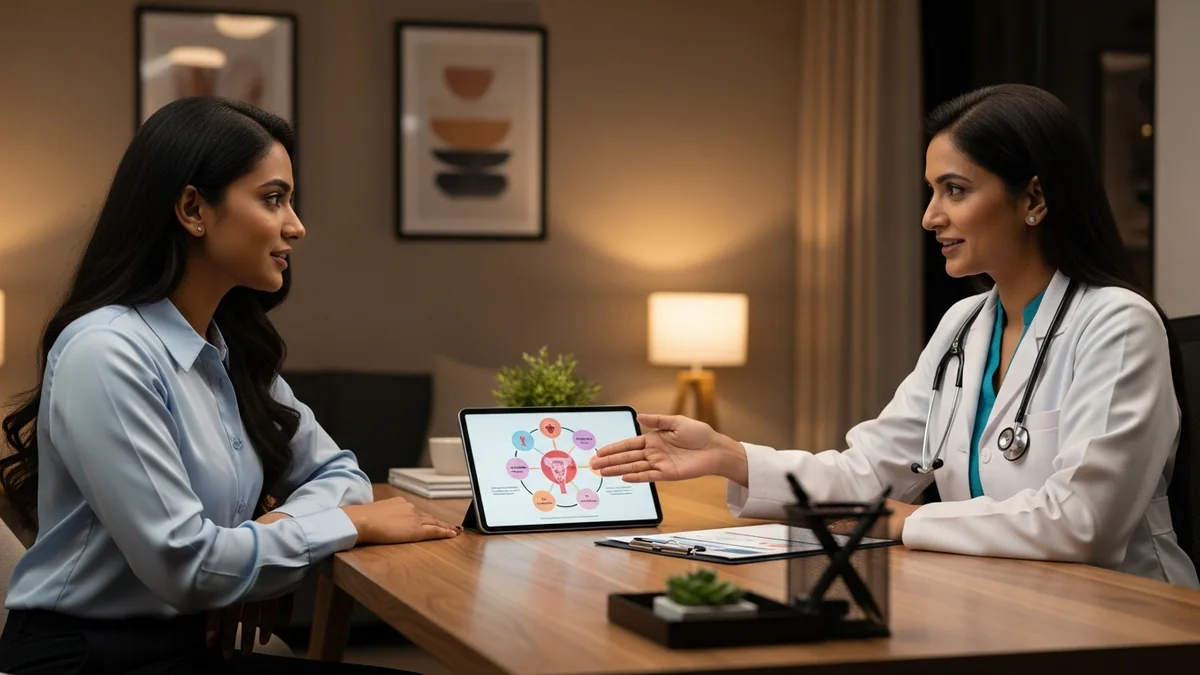 Doctor discussing pcos and fertility: treatment options with a young woman