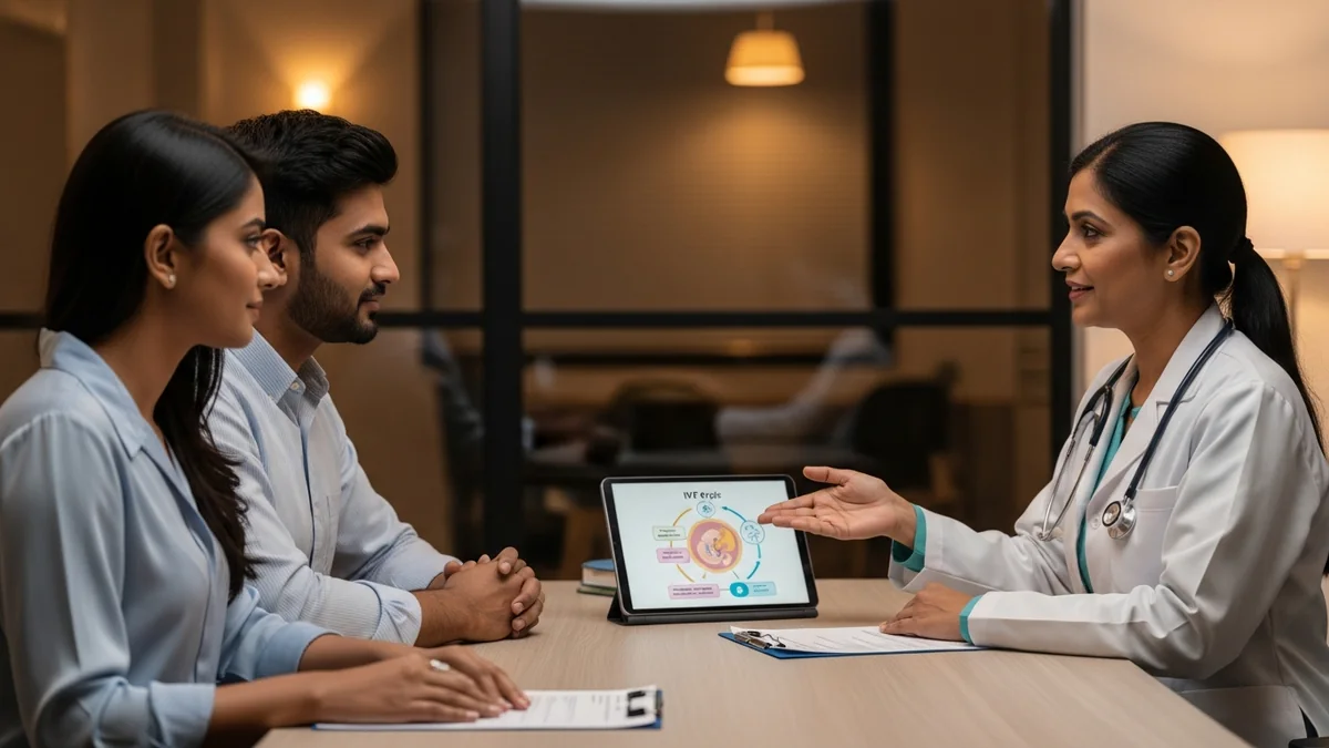 Couple consulting with a female fertility specialist about delayed period after ivf?