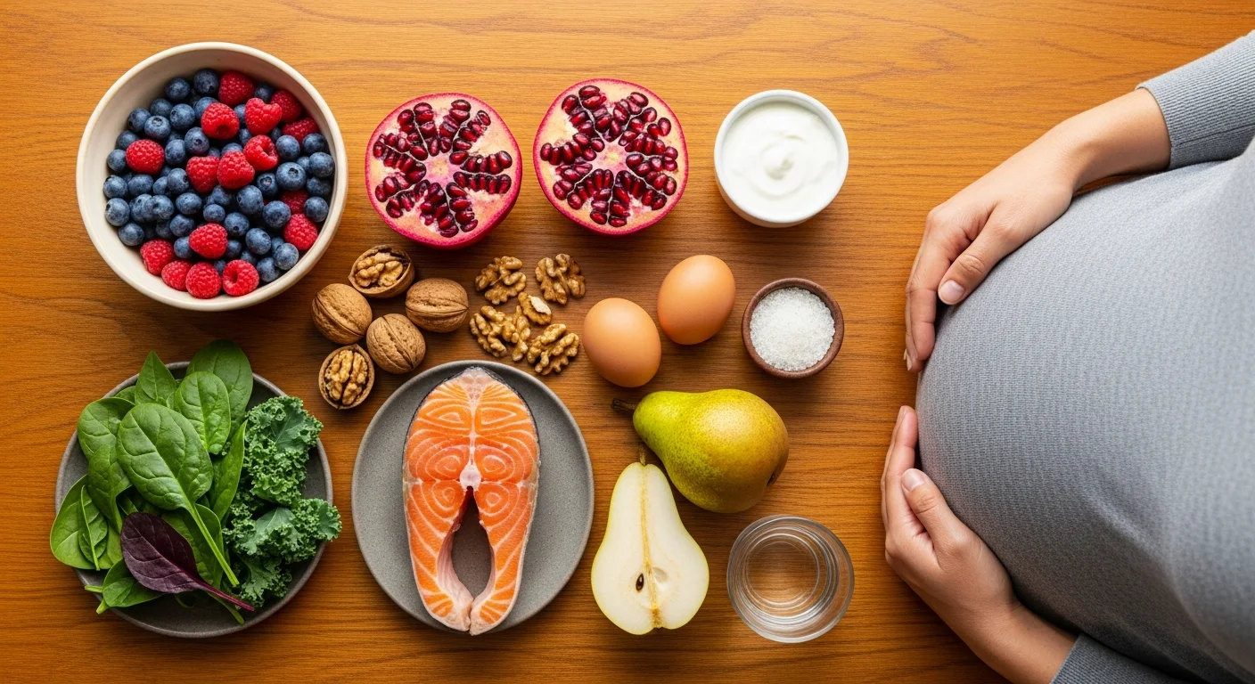 A top-down editorial food photograph related to: pregnancy foods: what to eat & avoid
