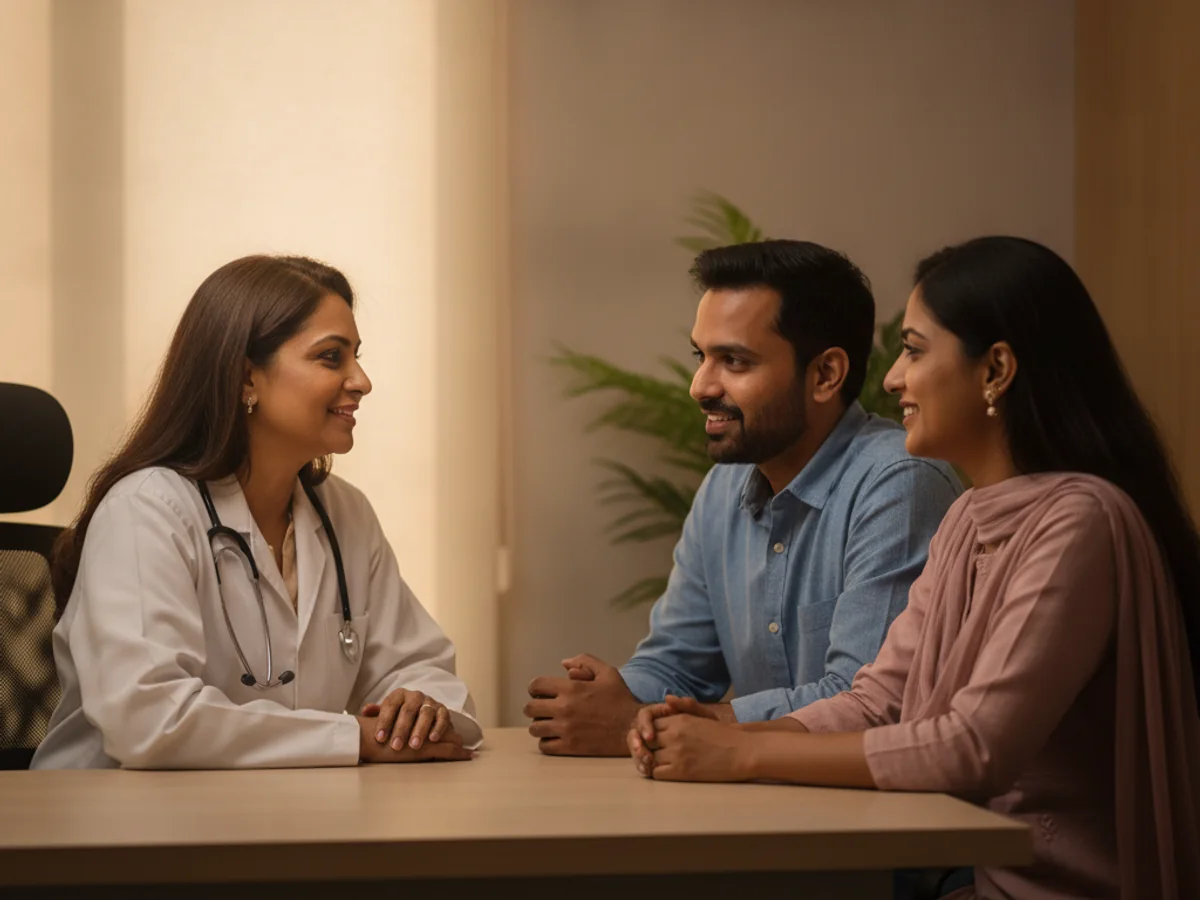 Couple consulting with a female fertility specialist about how smoking, alcohol, caffeine affect fertility