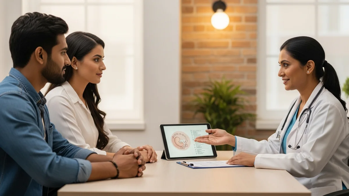 Couple consulting with a female fertility specialist about surrogacy rules & laws