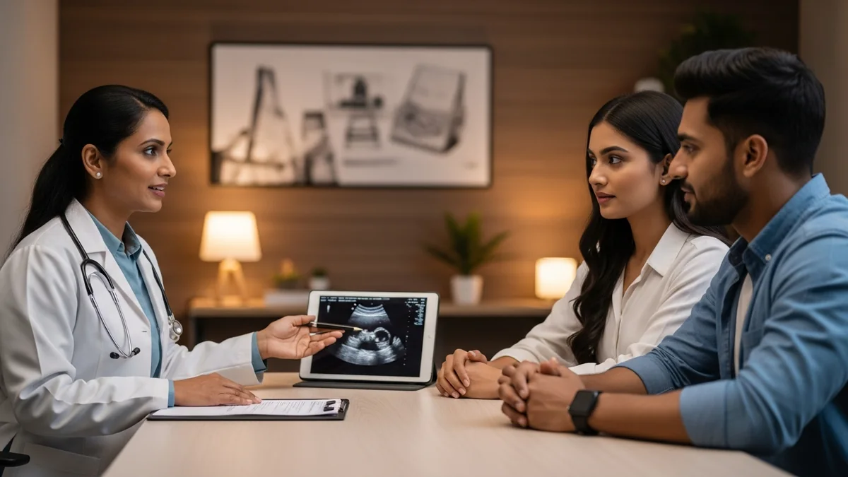 Couple consulting with a female fertility specialist about varicocele & male fertility