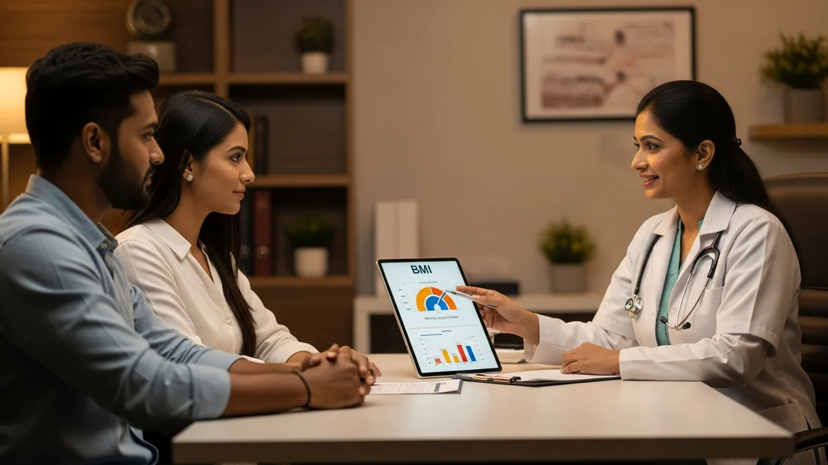 Couple consulting with a female fertility specialist about weight & fertility: the chennai connection