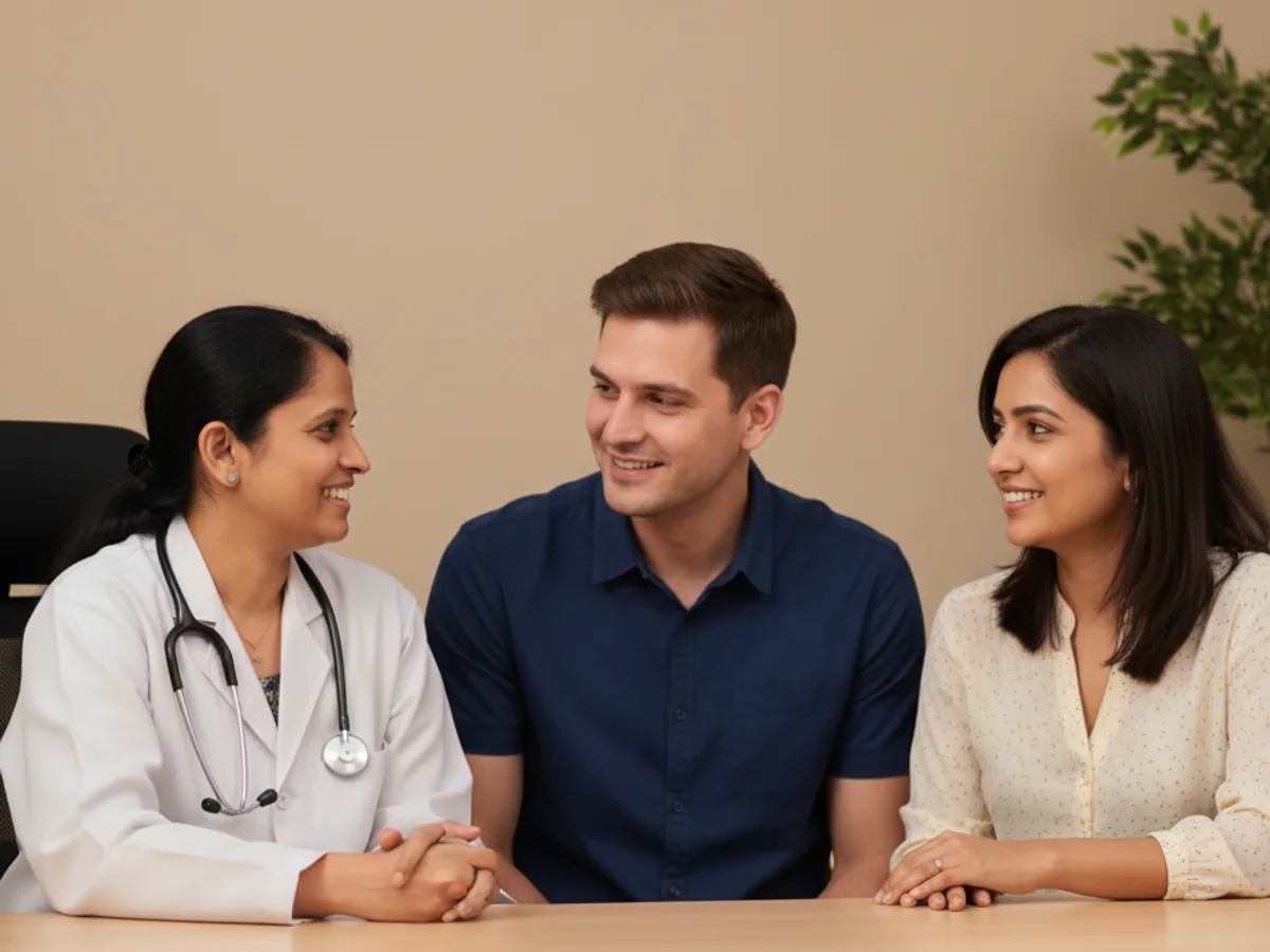 Couple consulting with a female fertility specialist about what is a test tube baby? demystifying ivf in chennai