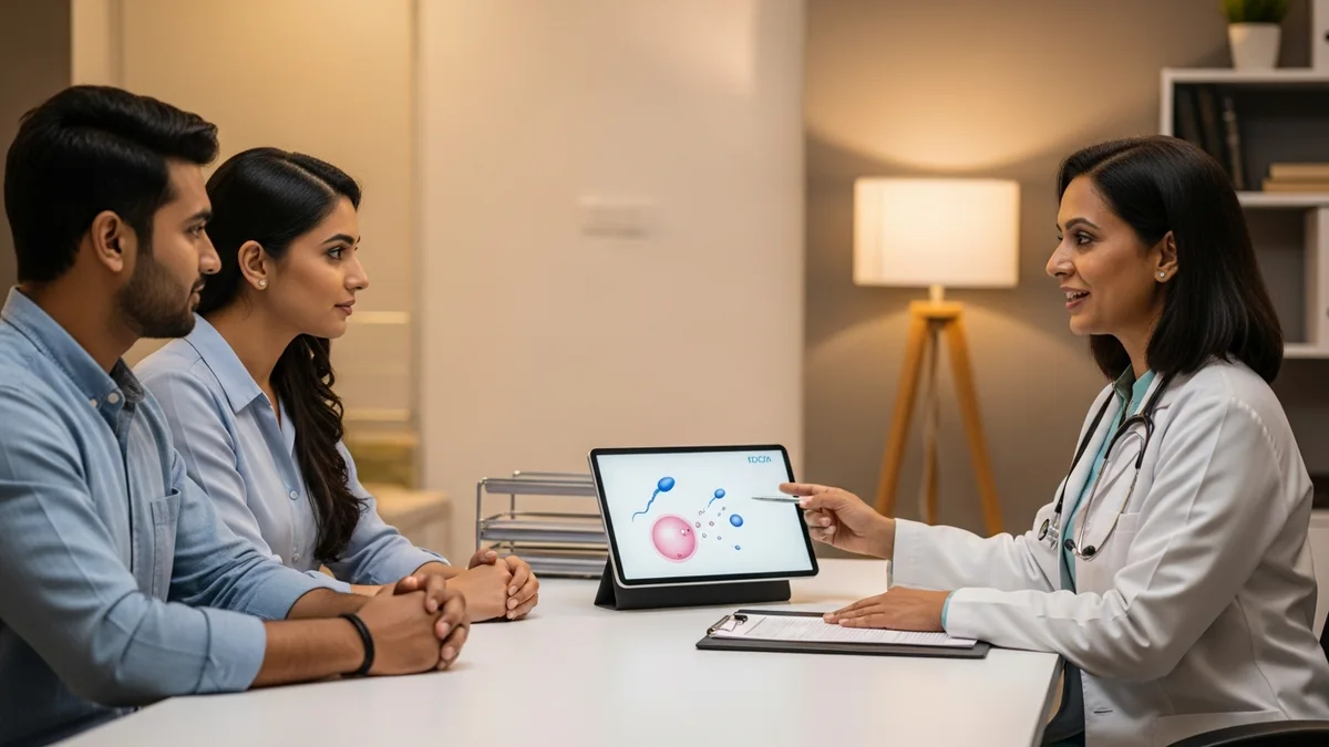 Couple consulting with a female fertility specialist about icsi recommendations: who needs it?