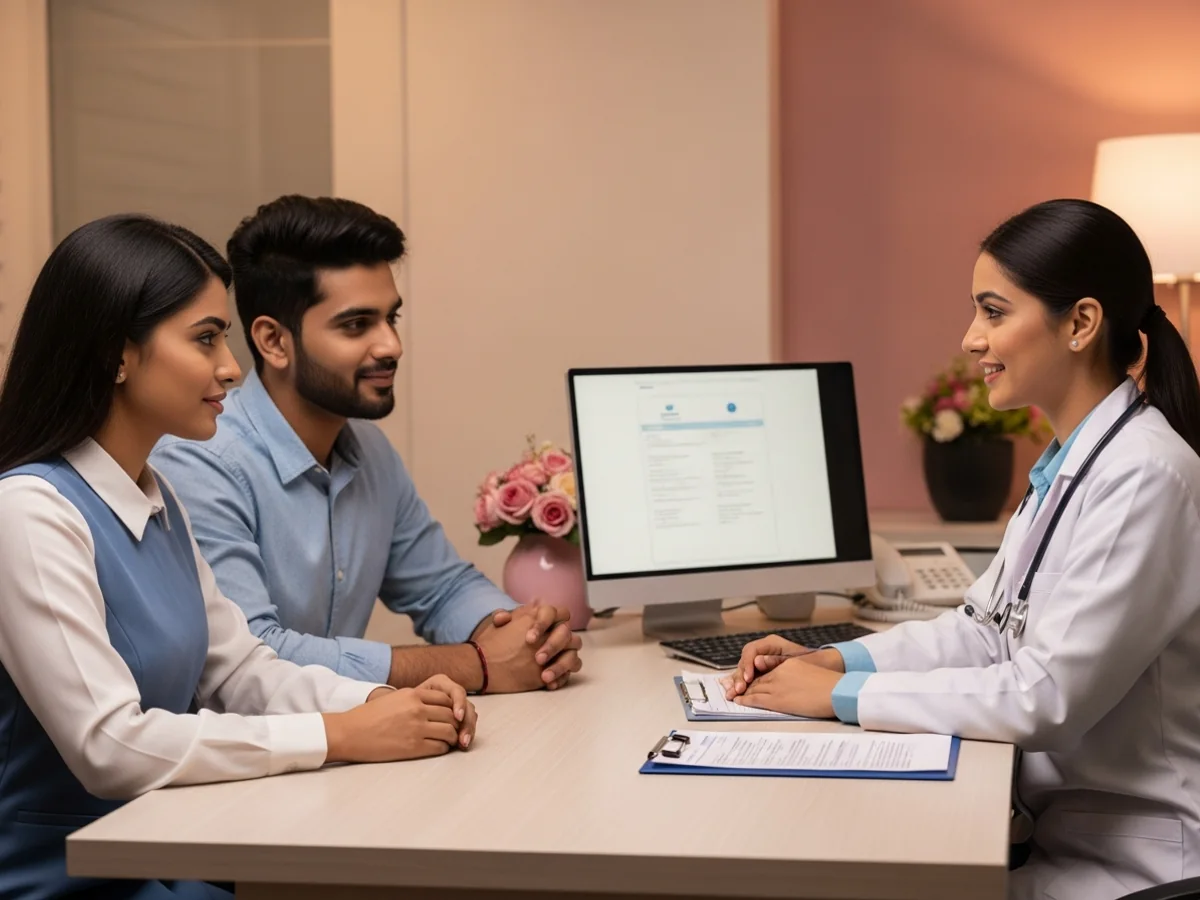 Couple consulting fertility specialist about female infertility treatment in Chennai