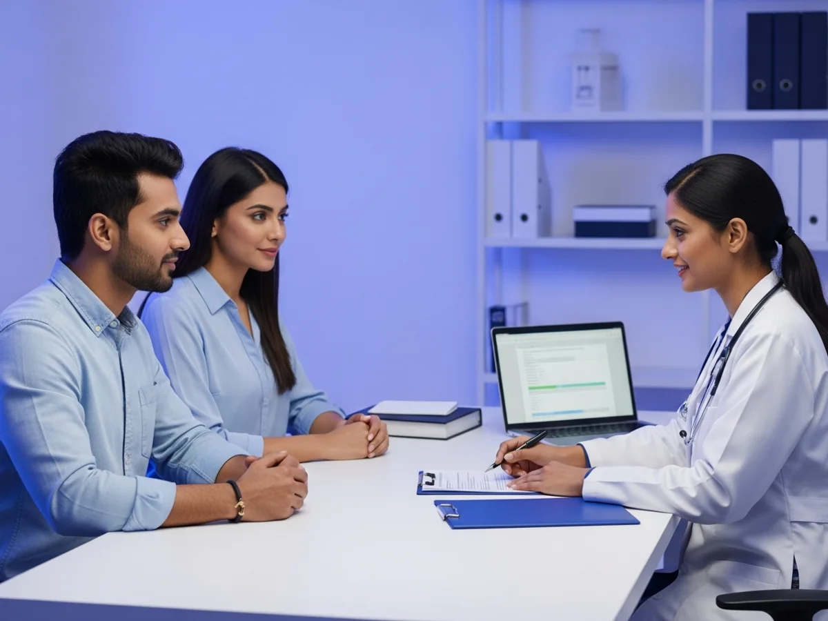 Young professional woman consulting female doctor about egg freezing and fertility preservation in Chennai