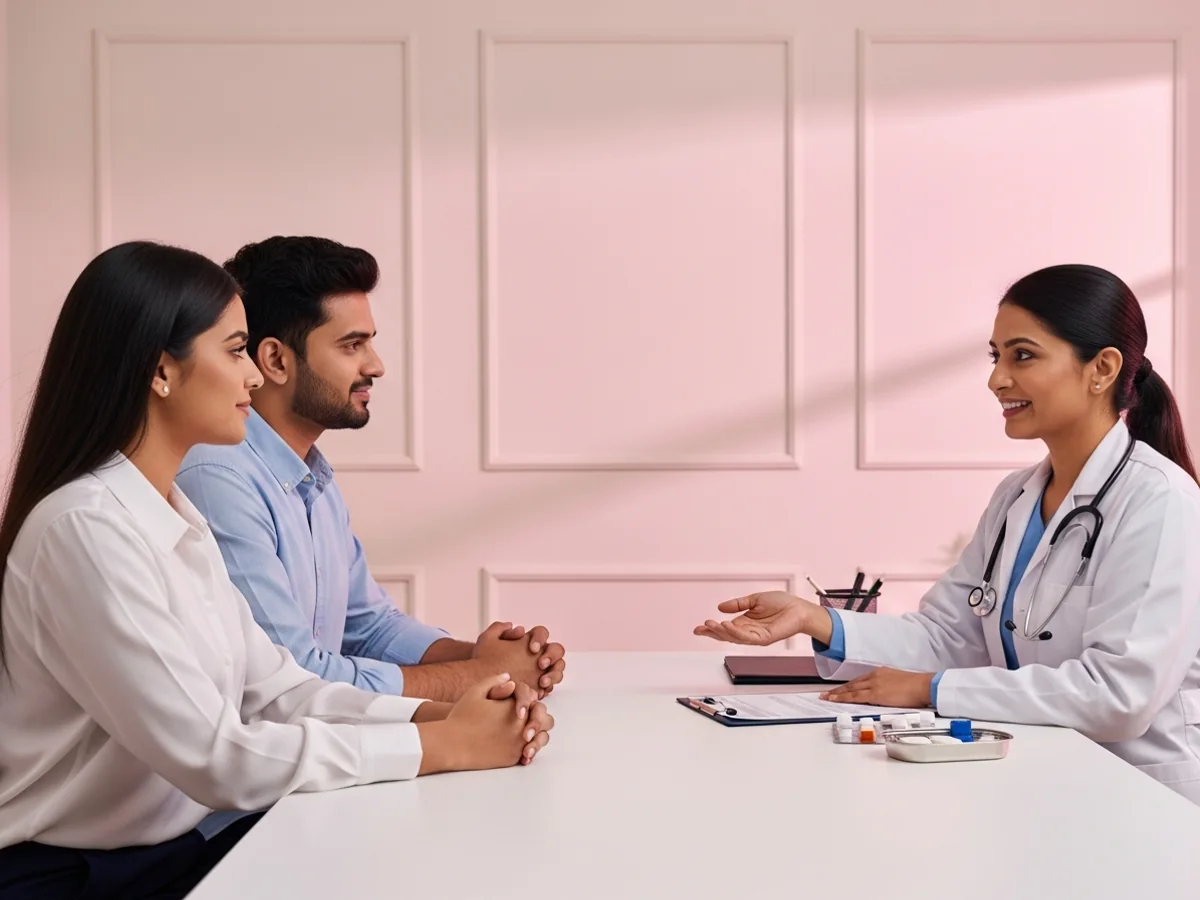 Doctor explaining ultrasound scan results for ovulation induction to patient in Chennai clinic