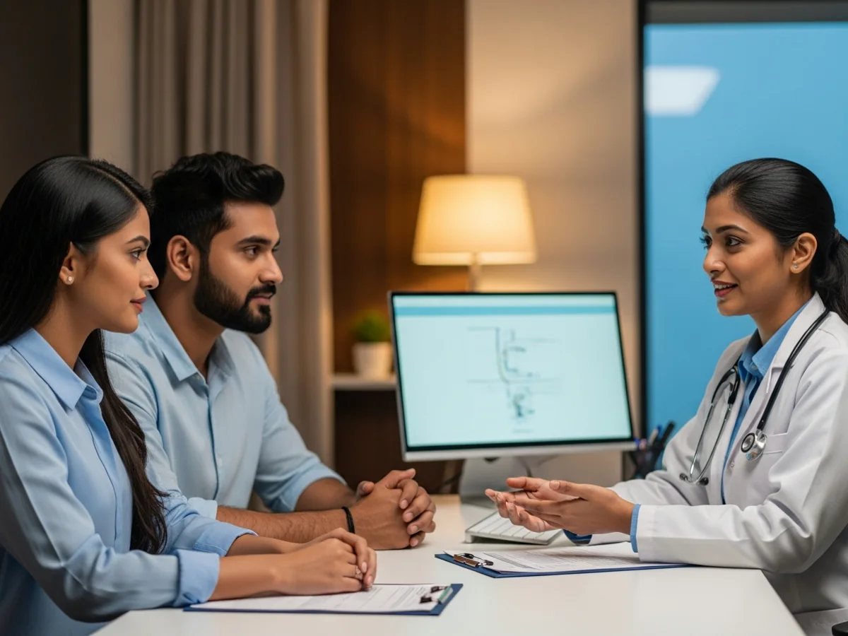 Couple consulting doctor about TESA and Micro-TESE procedures in Chennai