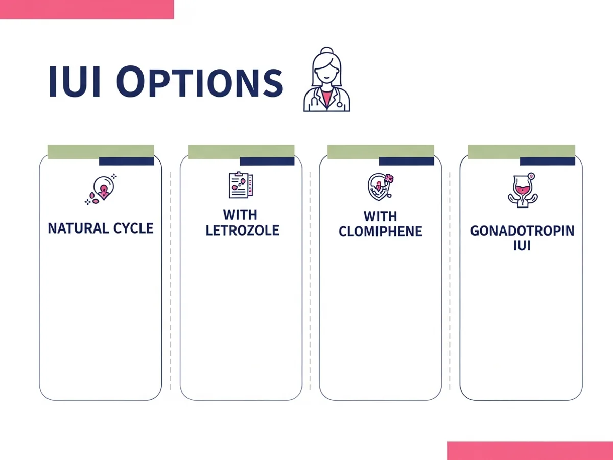 IUI options including natural cycle, letrozole, clomiphene, and gonadotropin protocols