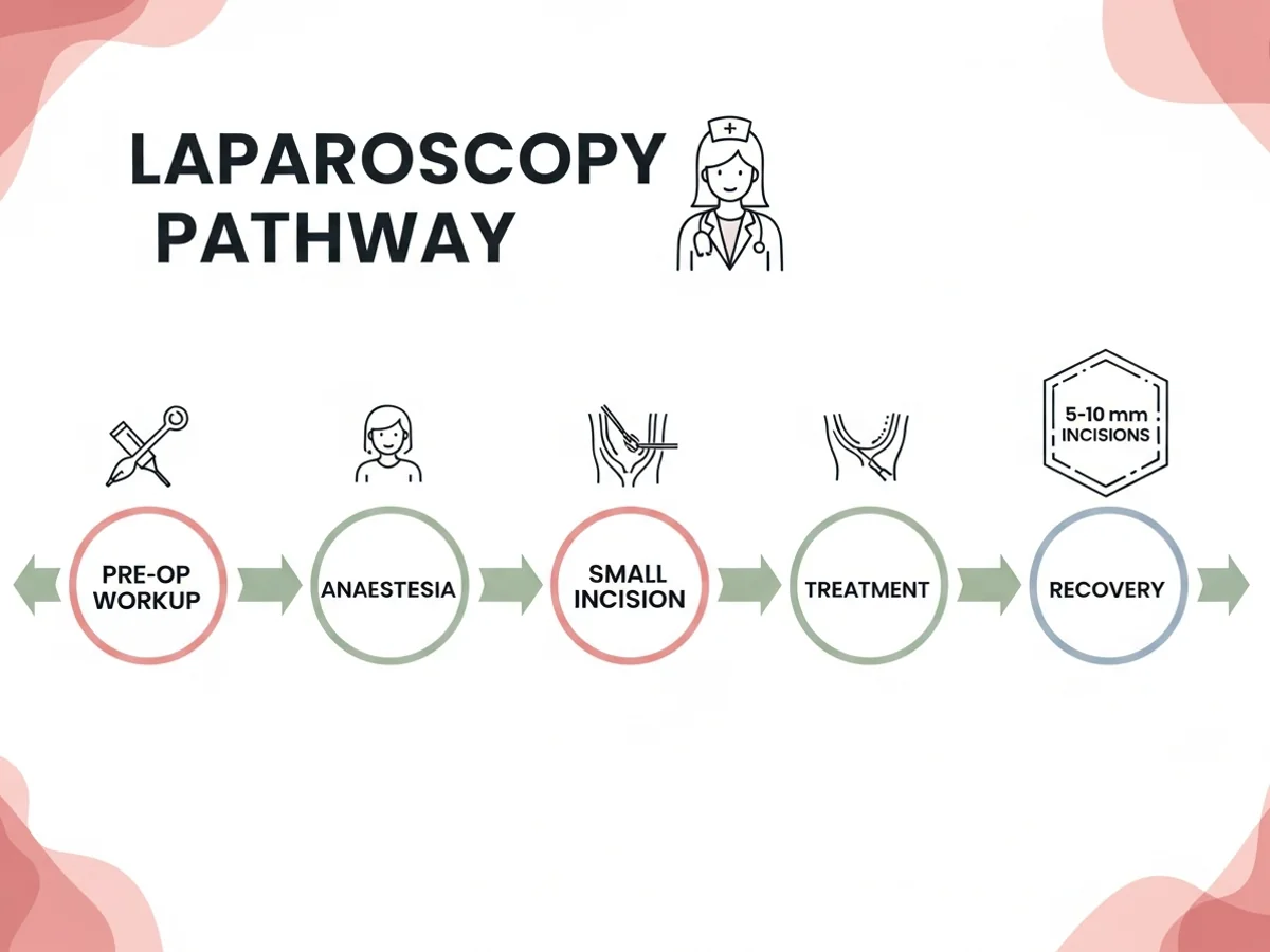Laparoscopy keyhole incision diagram showing camera and instrument access points